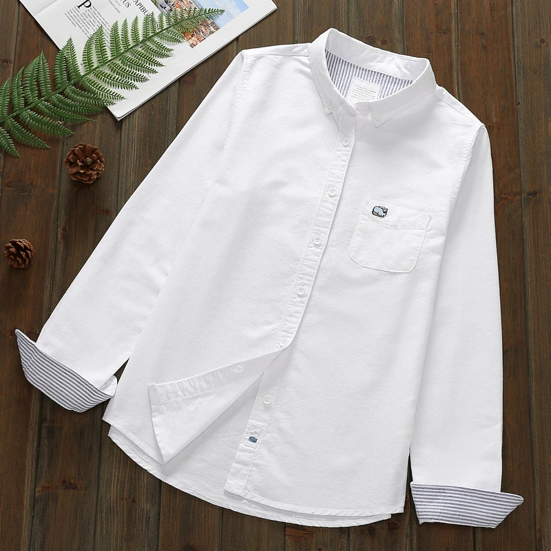 白衬衫女春秋款韩版清新文艺休闲显瘦长袖内搭打底衫上衣纯棉绣花