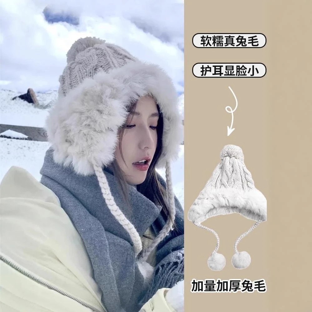 可爱百搭毛线帽子女秋冬季新款手工怪兽针织帽骑车护耳包头帽保暖