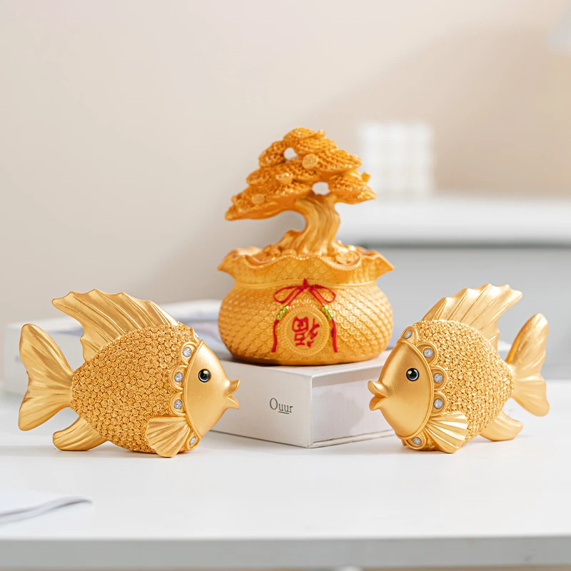 年年有鱼发财树摆件创意家居装饰客厅酒柜电视柜摆件乔迁新居送礼