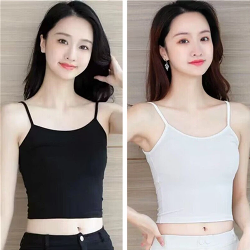 甜酷辣妹短款内搭小吊带内衣女夏外穿纯欲风背心女款白色美背上衣