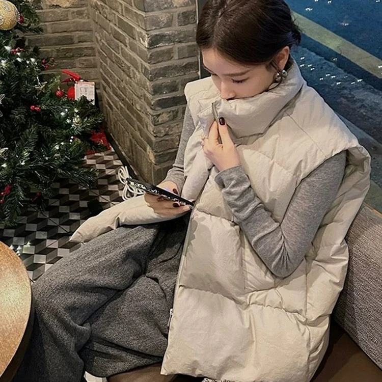 羽绒马甲女2024新款白鸭绒四层锁绒宽松简约百搭立领坎肩外套秋冬