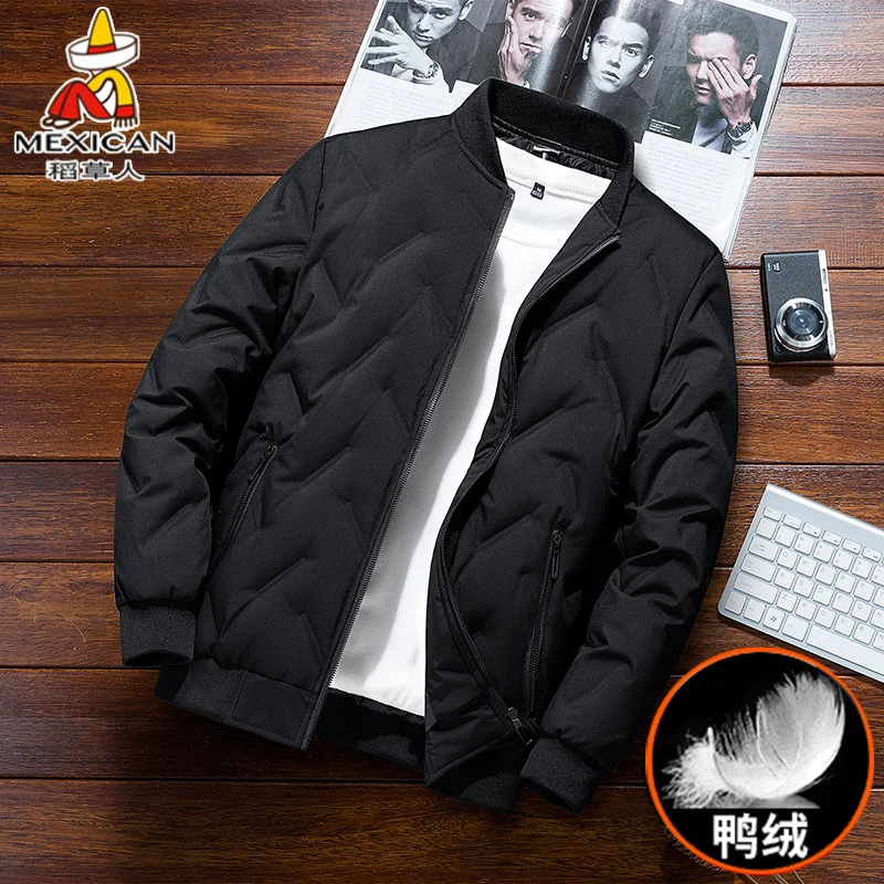 稻草人2025冬季新款羽绒服男加厚保暖短款棒球服冬装潮牌鸭绒外套