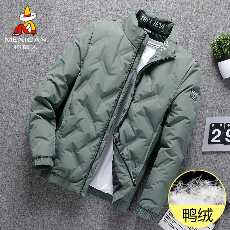 稻草人立领外套男士加厚保暖冬季夹克短款潮牌帅气潮流鸭绒羽绒服