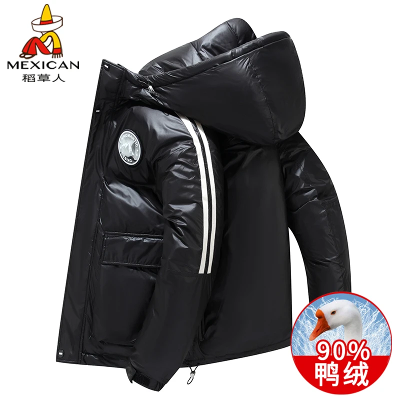 稻草人冬季男士羽绒服白鸭绒宽松加厚保暖外套潮牌短款连帽防寒服