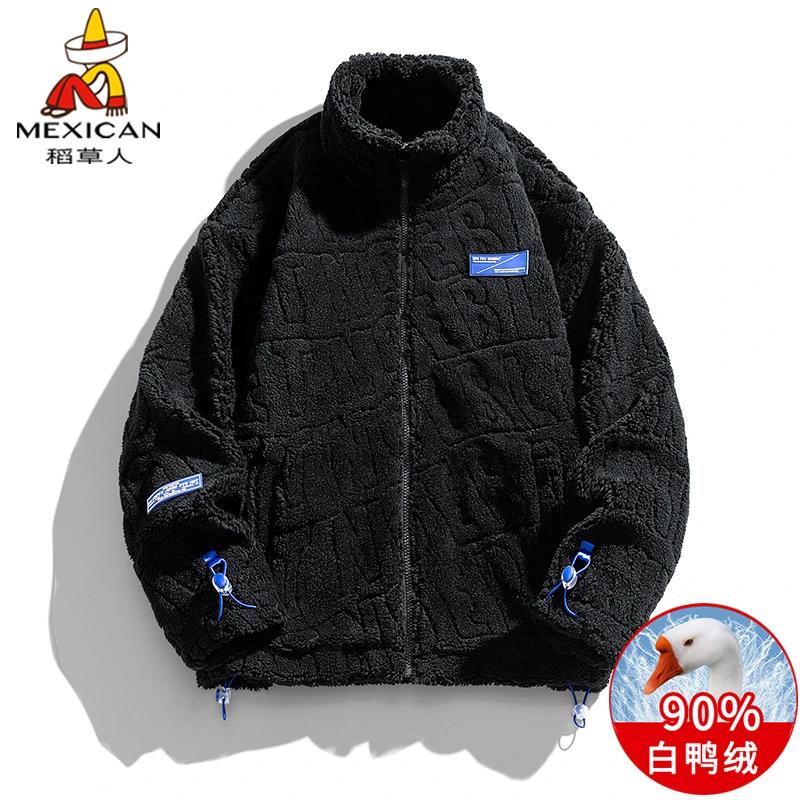 稻草人90白鸭绒羽绒服男短款2025新款冬季青少年加厚羊羔绒毛外套