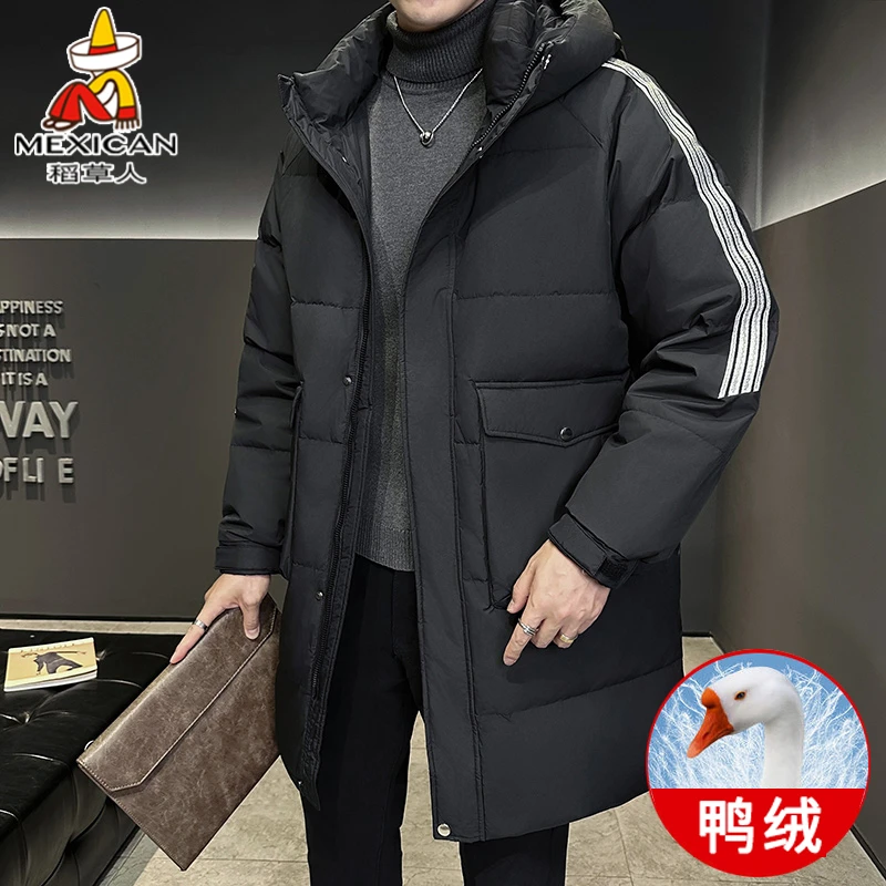 稻草人冬季2025新款男士羽绒服鸭绒保暖外套中长款工装潮牌防寒服