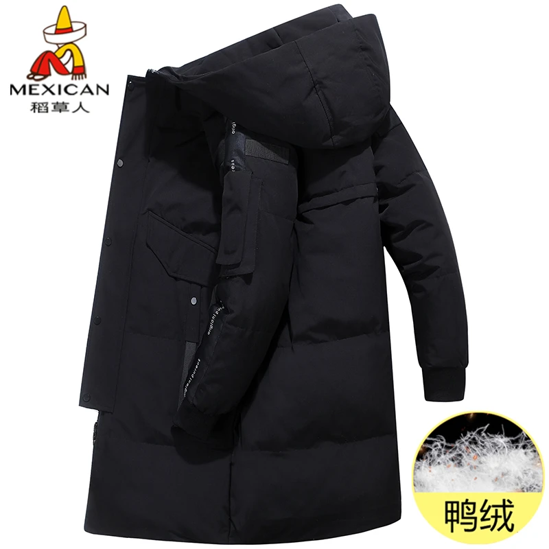 稻草人冬季工装羽绒服2025新款男士加厚保暖外套中长款鸭绒防寒服