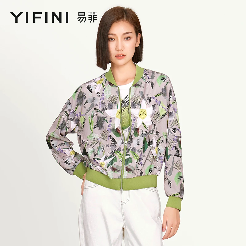 【Yifini】专柜同款-春季新款水墨渐色宽松短款梭织外套2203T882