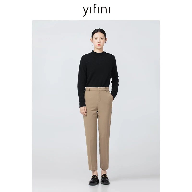 【Yifini】磨毛绒感抗皱气质通勤舒适百搭烟管九分裤 B09K3973