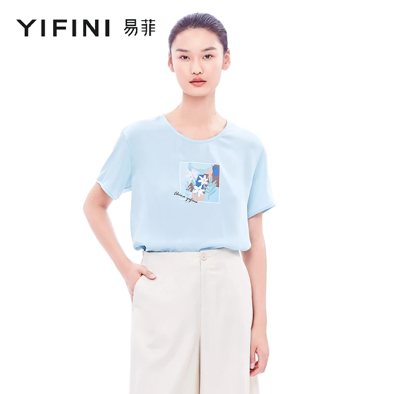 【Yifini】商场同款夏季夏花之语休闲时尚宽松短款T恤 A05S1421