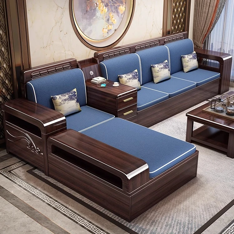 广东实木成套新中式沙发经济型木质高箱现代沙发厂家直销中式家具
