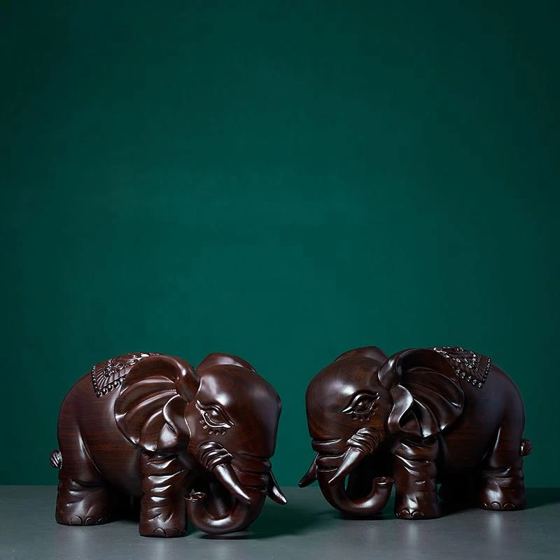 YB-黑檀木雕大象摆件实木雕刻象一对红木质家居客厅装饰12cm