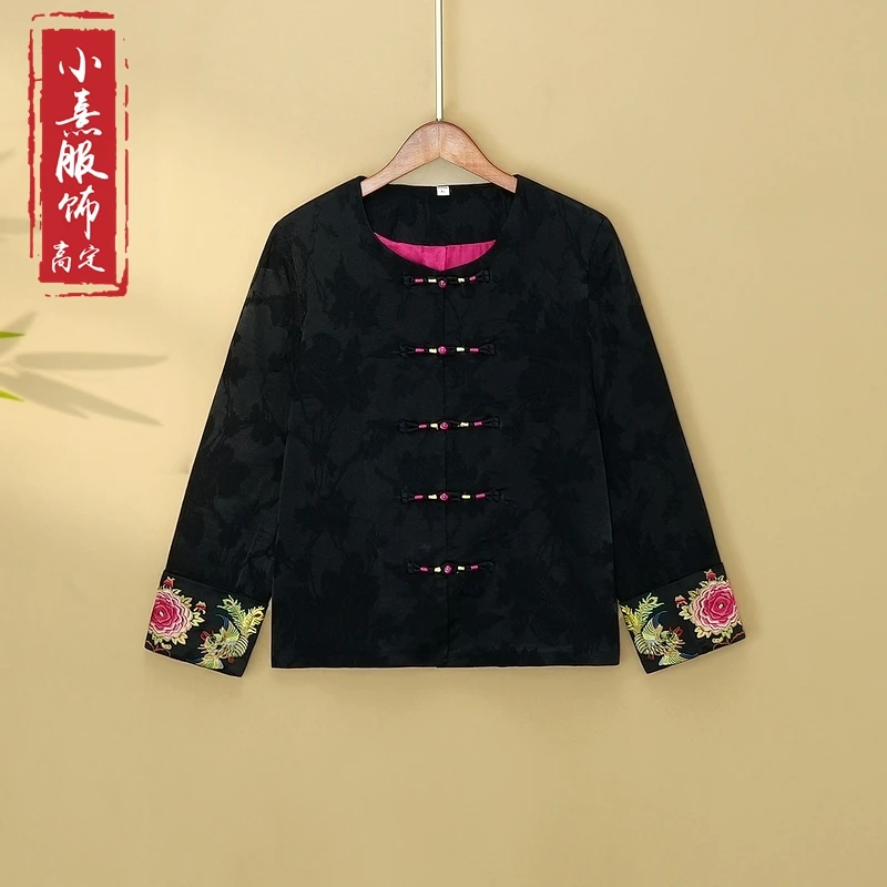 【晚棠】2024新款秋季新中式宽松上衣国风圆领绣花春秋女装气质外套