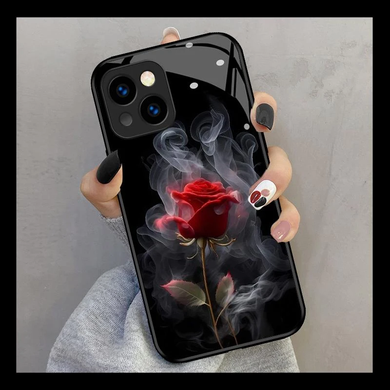 烟熏红玫瑰适用iphone15promax手机壳新款苹果14plus保护套15mini