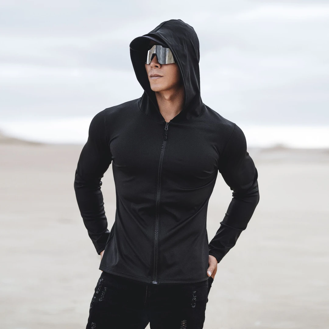 速干薄款防晒运动连帽衫男款男士运动外套凉感面料连帽长袖休闲