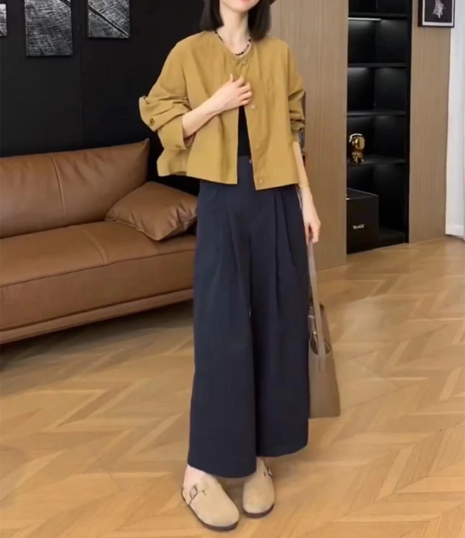 秋季新款长袖宽松减龄上衣时尚阔腿裤女装
