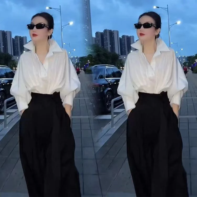 早秋新款时尚纯色长袖T恤上衣裤子女气质大方端庄显瘦