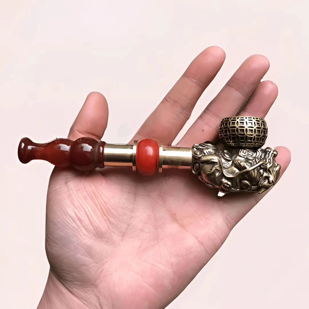纪晓岚老式烟锅黄铜貔烟锅送烟刀送烟包多样性发一