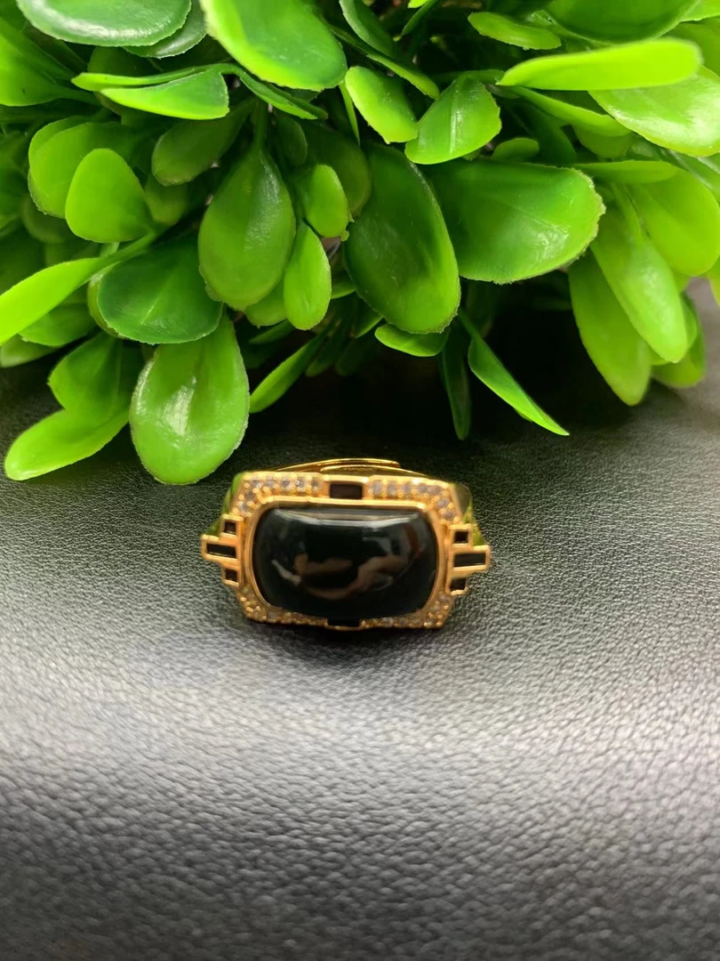 （华彩天诚珠宝）A5089墨玉和田玉男戒指