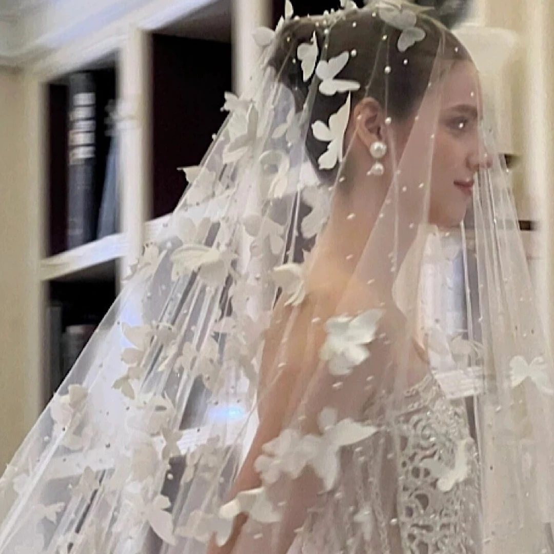 1213长款单层蝴蝶头纱新娘百搭甜