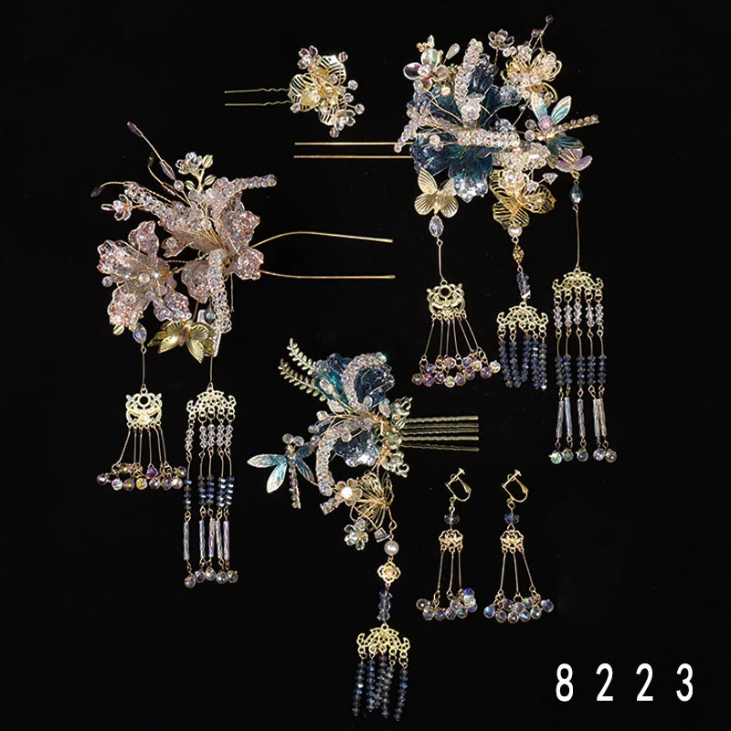 8223莎莎婚嫁饰品新款中式简约浅色复古新娘汉服头饰