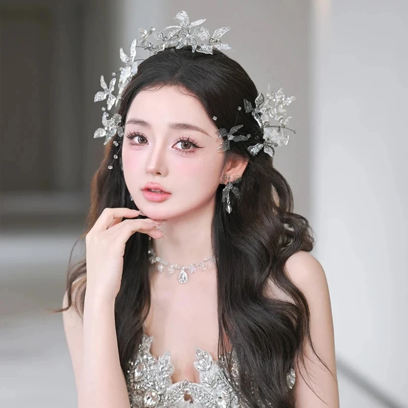 7752 新娘婚嫁头饰韩式仙美对夹婚纱饰品唯美白纱西式影楼披发