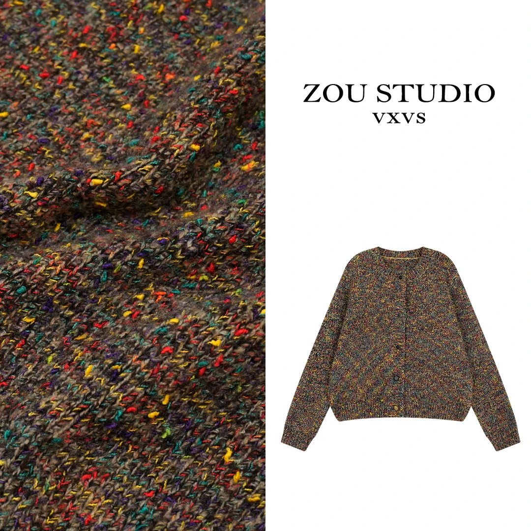 ZOU STUDIO {VXVS}彩虹 高织单排扣开衫毛衣70036