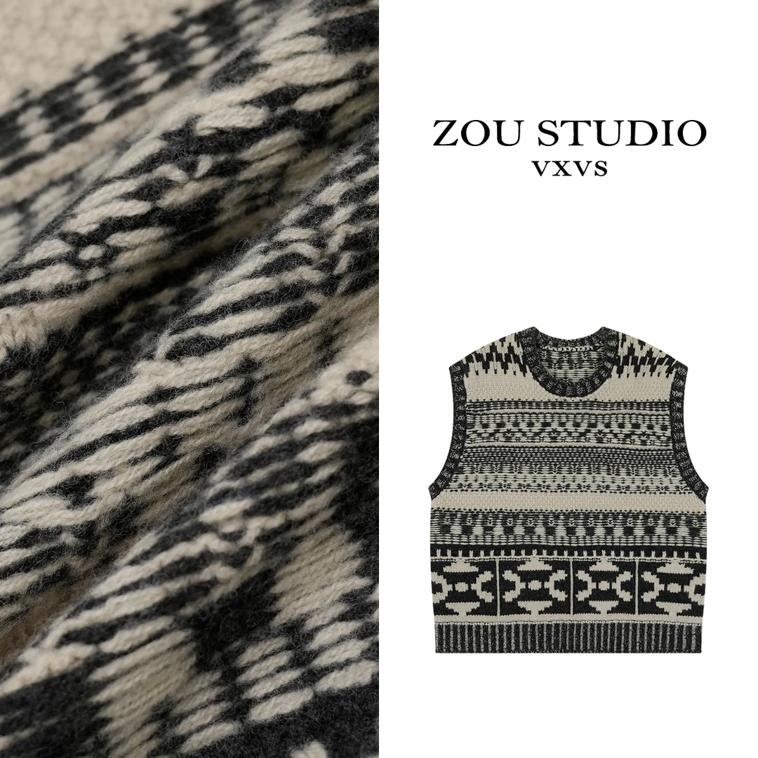 ZOU STUDIO {VXVS}  拿铁焦糖 新款时尚百搭图案无袖马甲4294