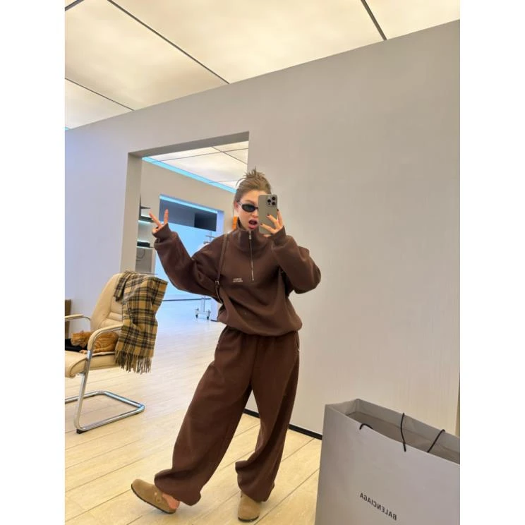 ZOU STUDIO{VXVS} 半高领卫衣  美式复古秋冬半拉链立领卫衣 6975