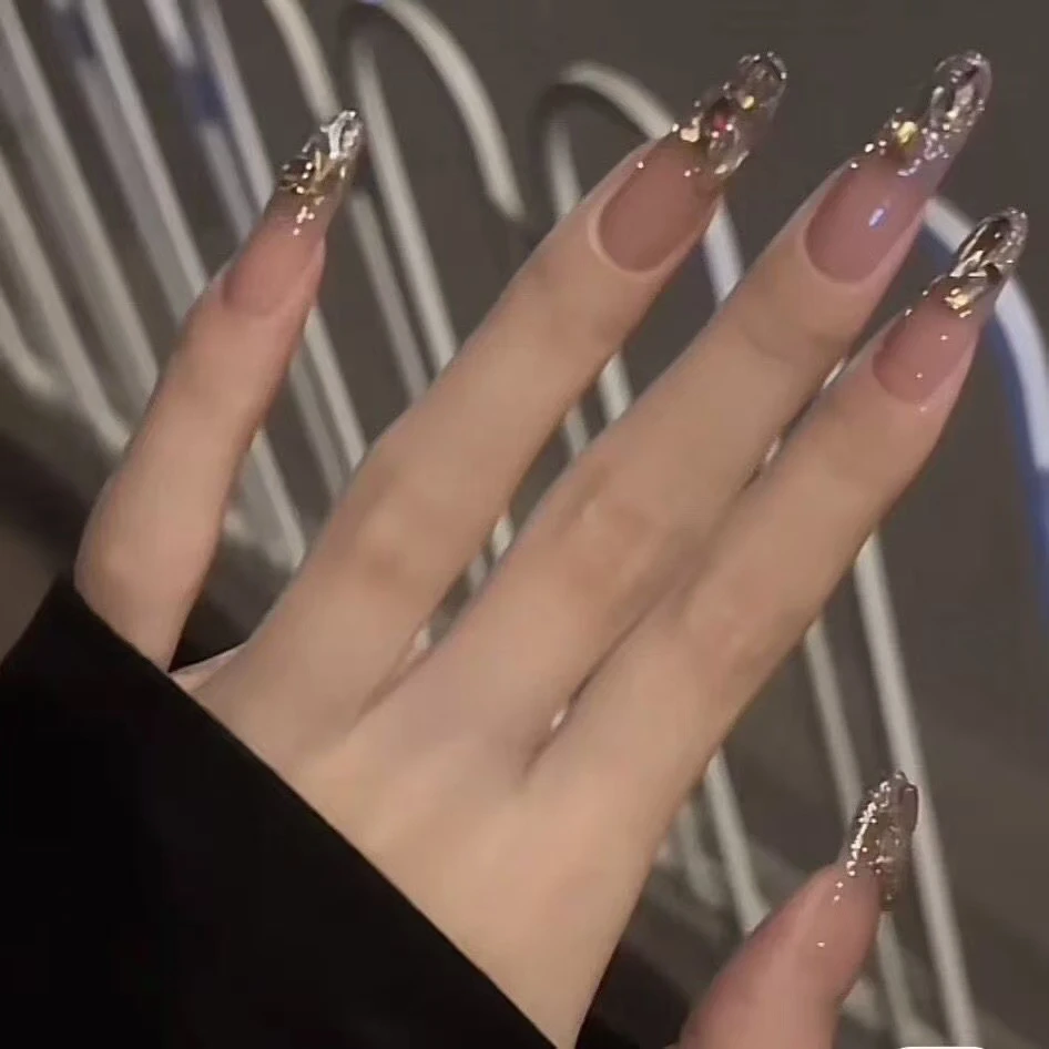香槟｜手工穿戴纯手工甲片显白秋冬美甲爆闪香槟可拆卸指甲高级