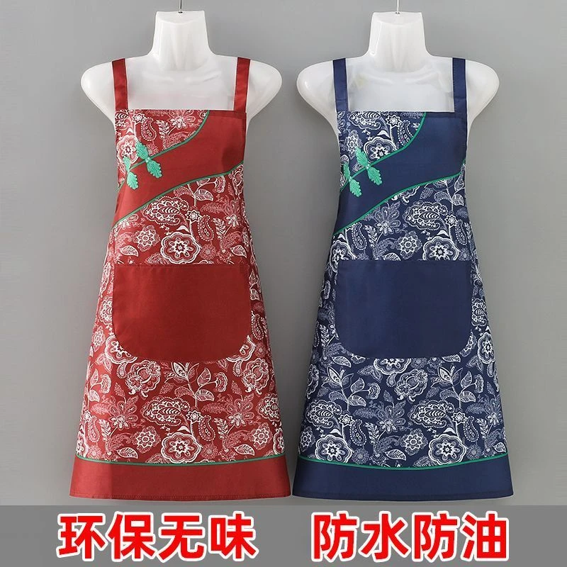 国潮民族风围裙防水围裙厨房家用做饭防油耐磨餐饮面点上班工作服