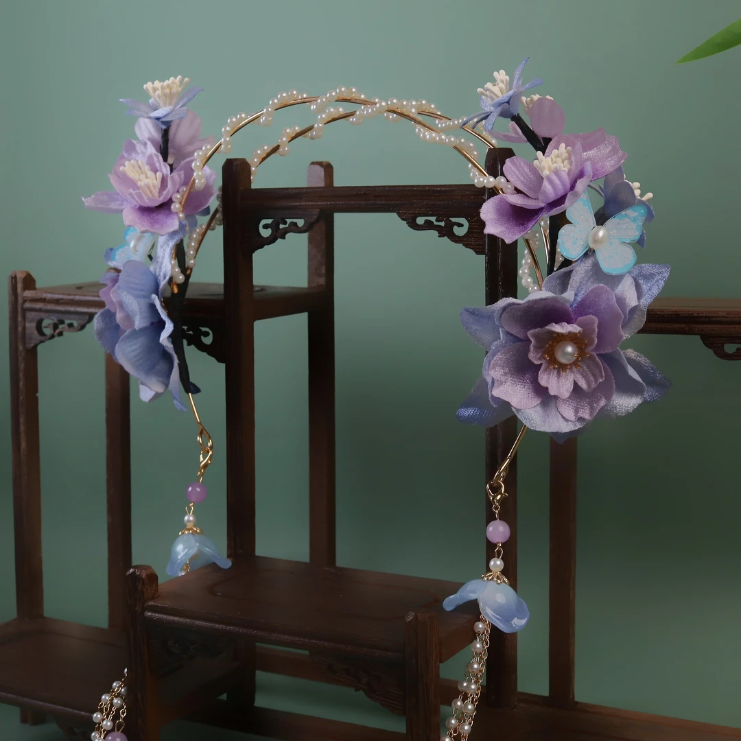 紫萱绒布烫花发箍手工古风汉服旗袍国风头饰发饰发夹花环