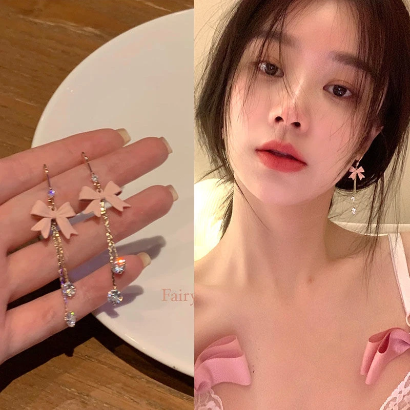 蝴蝶结流苏耳环气质高级感大气小众设计耳饰女潮耳钉