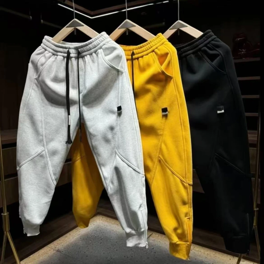 【退货包运费】冬季加绒新款潮牌时尚纯色休闲裤子男百搭宽松卫裤