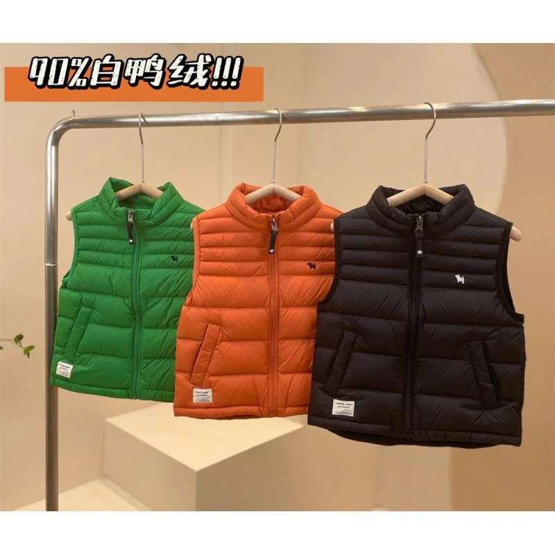 儿童羽绒马甲2024秋冬男女童外穿小中童宝宝轻薄立领背心白鸭绒