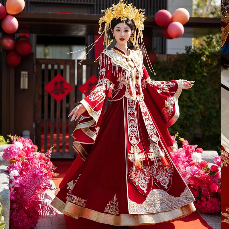 丝绒秀禾服新款新娘结婚中式婚服礼服敬酒服出阁服秀和服婚纱2025