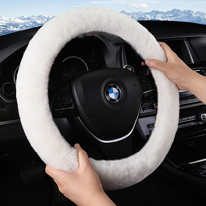 纯羊毛方向盘套冬季保暖长羊毛绒汽车把套冬天通用女男防寒保暖