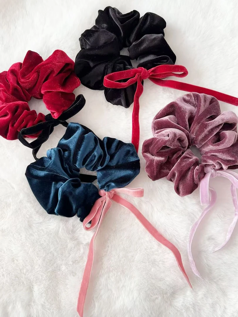 东大门简约丝绒蝴蝶结丝带发圈A251
