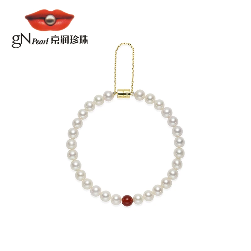 【总裁价到】京润珍珠 嫣意 925银淡水珍珠手链5.0-6.0mm圆形时尚