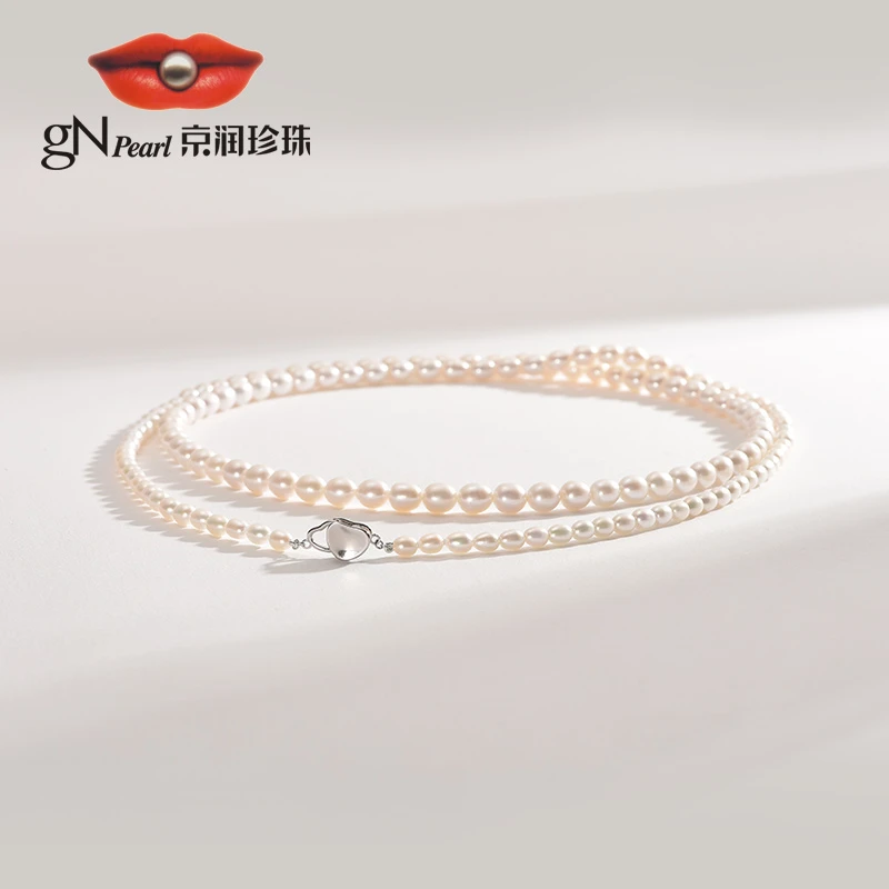 京润珍珠简淑S925银淡水短款珍珠项链4-8mm白色米形时尚气质珠宝
