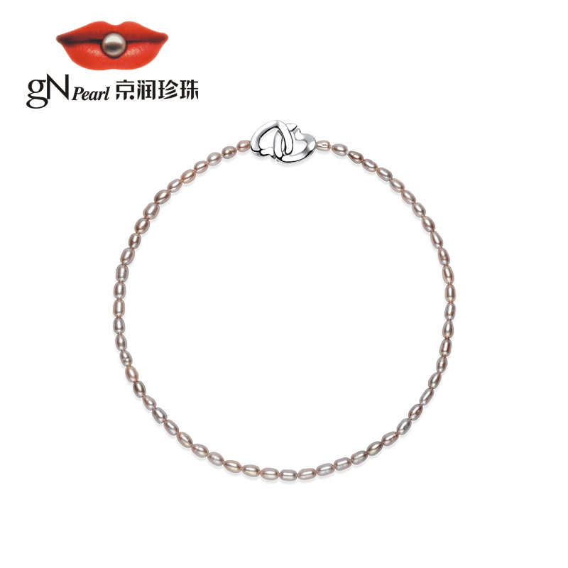 【gN Pearl】京润 疏烟S925银淡水珍珠项链4-5mm全珠链粉紫色米形