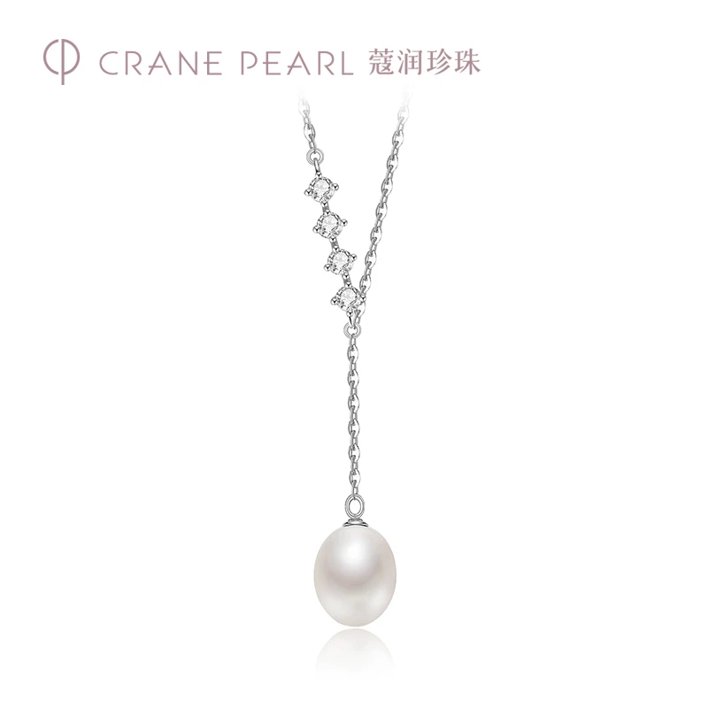 【gN】蔻润 丽华银S925淡水珍珠吊链8-9mm白色水滴形Y字链百搭