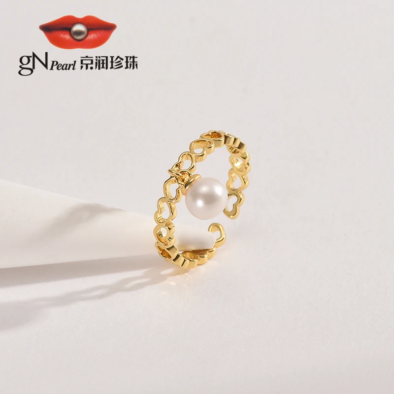 【gN】京润珍珠 怀言 天然淡水珍珠戒指合金5-6mm白色圆形时尚珠宝
