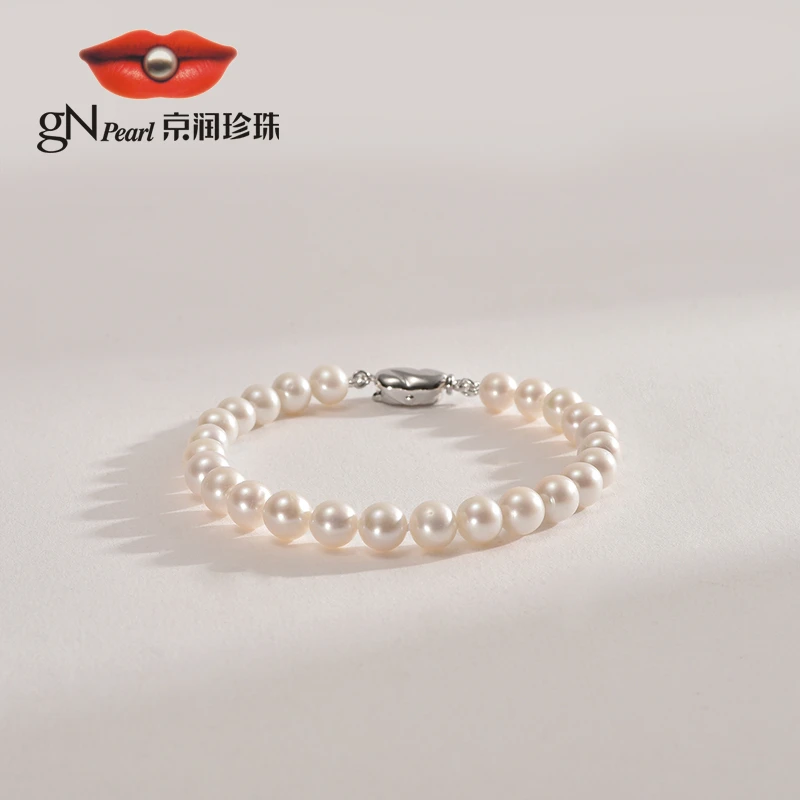 京润珍珠伊语S925银淡水珍珠手链8-9mm素款圆形珠宝简约百搭时尚