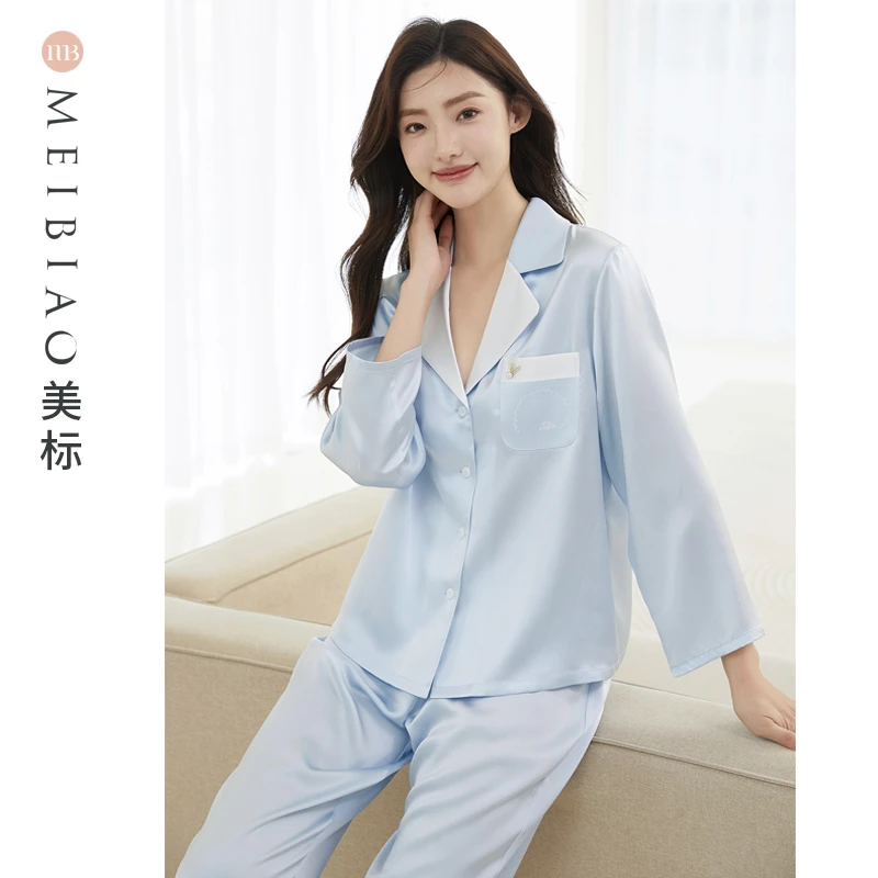 美标100%桑蚕丝真丝舒适休闲家居服时尚宽松睡衣女士套装100162