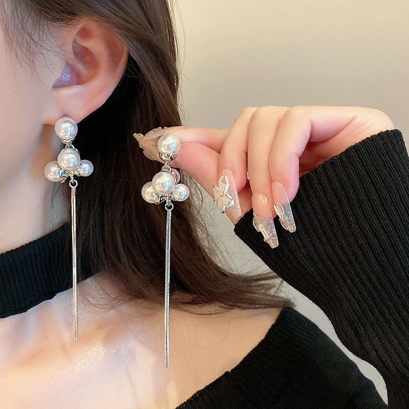 铜合金耳饰 冷妆】珠珠流苏耳环小众设计高级耳坠轻奢耳钉气质耳饰