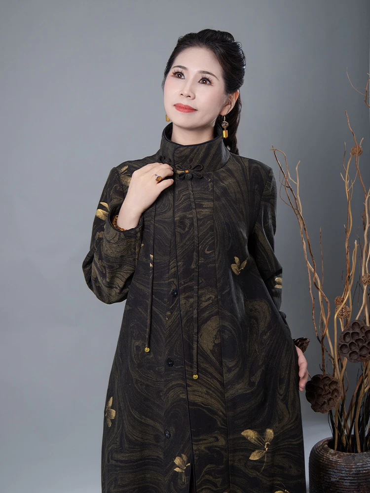 祥安姿服饰立领墨池锻面气质时尚华服连衣裙（华服-起舞）G568286-2