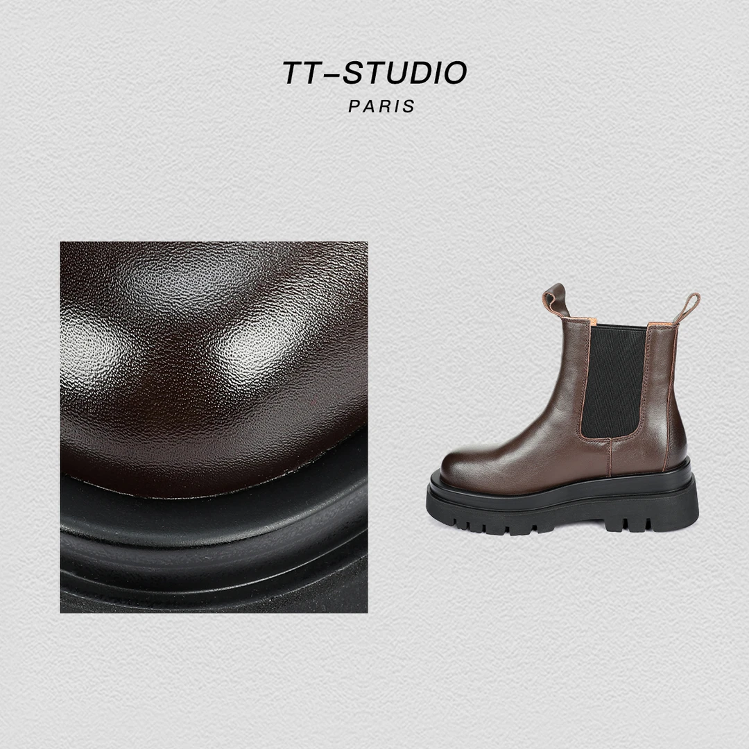 TT-Studio 【切尔西靴】时尚休闲牛皮绒内里增高5厘米秋冬中筒女靴