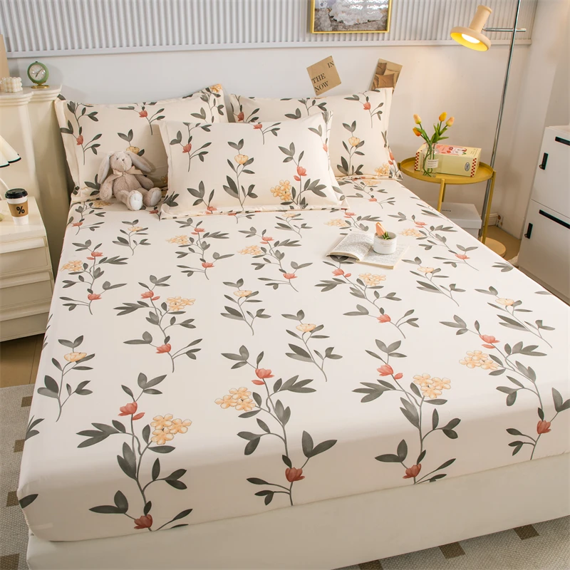 全水洗棉印花床笠防尘床罩席梦思防滑床垫保护套1.5m1.8米床单