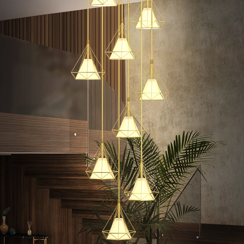 现代旋转简约复式楼客厅别墅公寓楼梯长吊灯网红爆款钻石楼梯吊灯